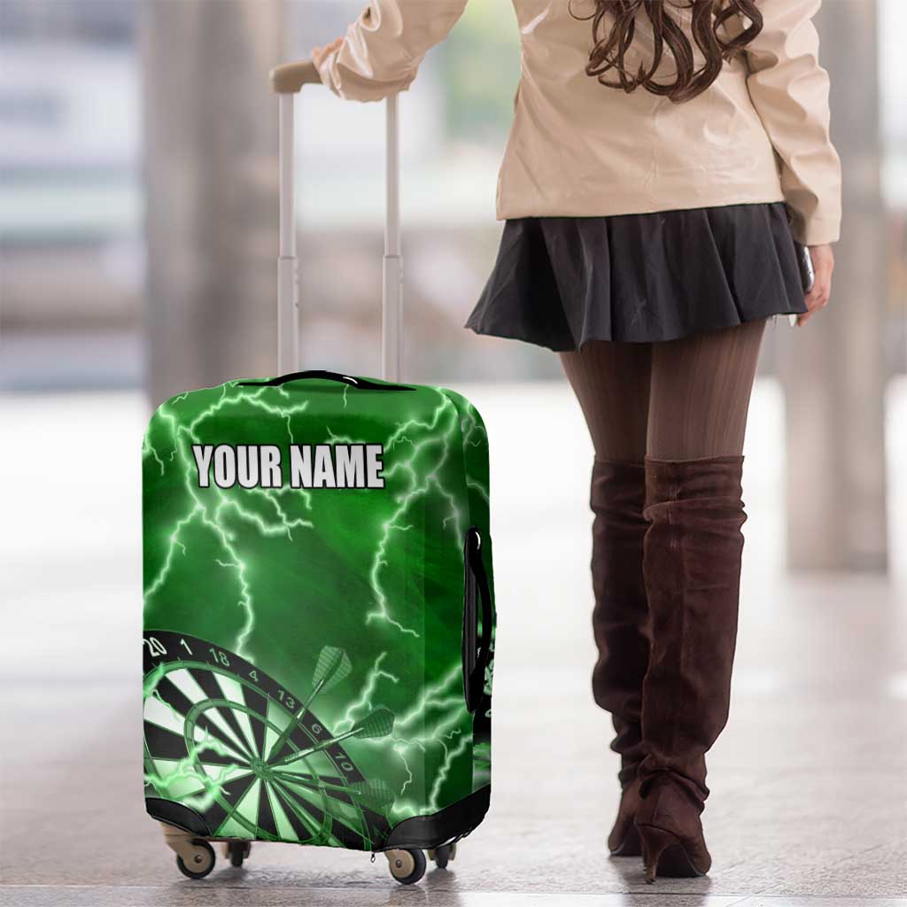 Personalized Darts Lightning Green Storm Luggage Cover with Electric Energy Pattern and Dartboard Graphics - Wonder Print Shop