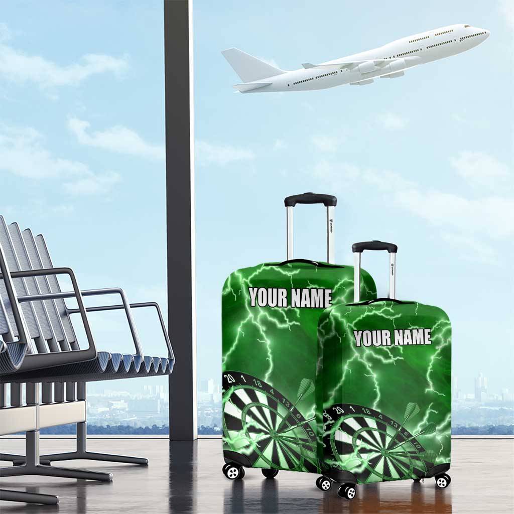 Personalized Darts Lightning Green Storm Luggage Cover with Electric Energy Pattern and Dartboard Graphics - Wonder Print Shop
