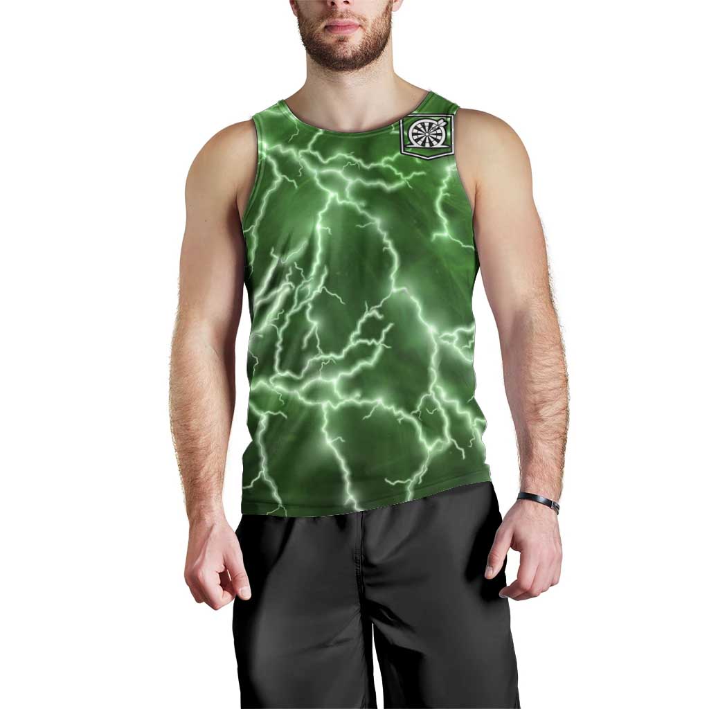 Personalized Darts Lightning Green Storm Men Tank Top with Electric Energy Pattern and Dartboard Graphics - Wonder Print Shop
