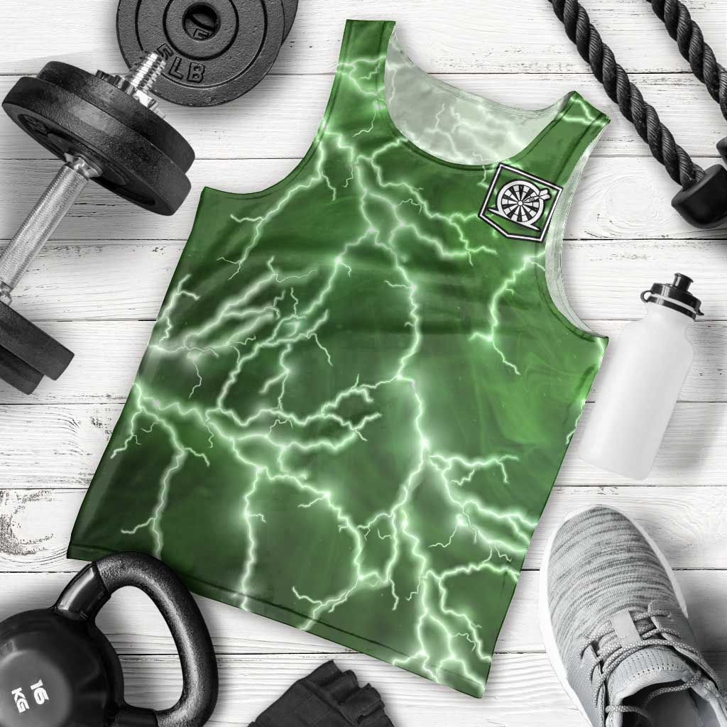 Personalized Darts Lightning Green Storm Men Tank Top with Electric Energy Pattern and Dartboard Graphics - Wonder Print Shop