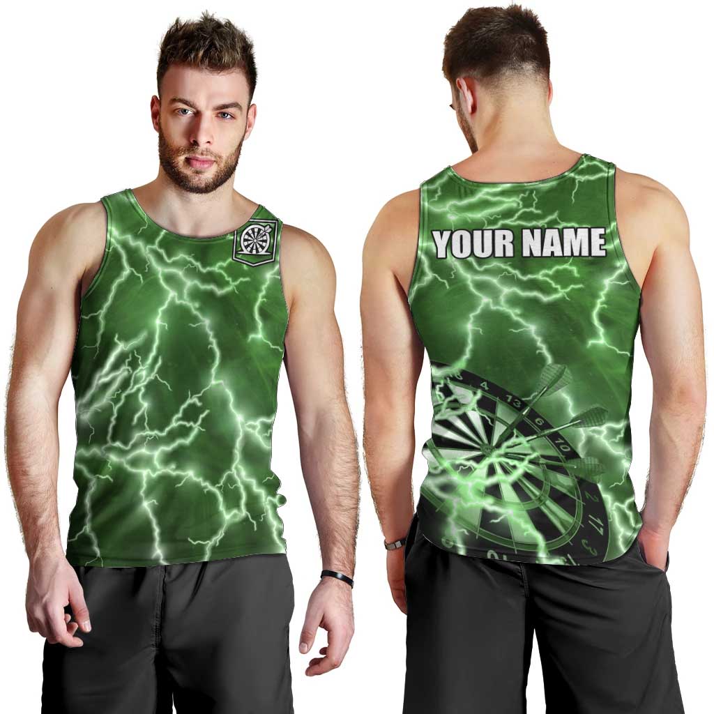 Personalized Darts Lightning Green Storm Men Tank Top with Electric Energy Pattern and Dartboard Graphics - Wonder Print Shop