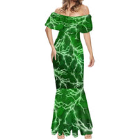 Personalized Darts Lightning Green Storm Mermaid Dress with Electric Energy Pattern and Dartboard Graphics - Wonder Print Shop