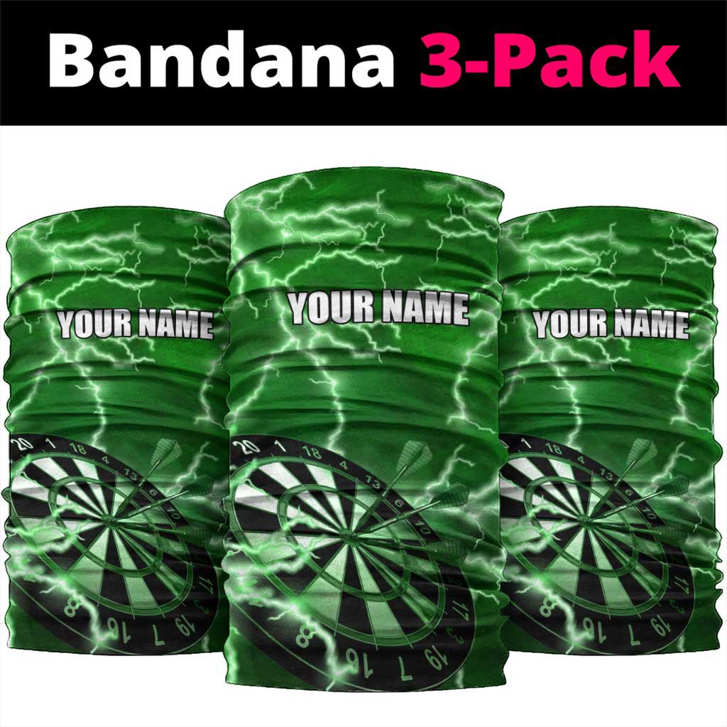 Personalized Darts Lightning Green Storm Neck Gaiter with Electric Energy Pattern and Dartboard Graphics - Wonder Print Shop