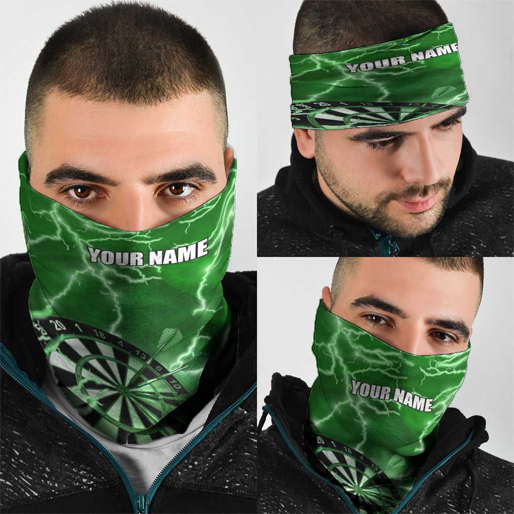 Personalized Darts Lightning Green Storm Neck Gaiter with Electric Energy Pattern and Dartboard Graphics - Wonder Print Shop