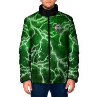 Personalized Darts Lightning Green Storm Padded Jacket with Electric Energy Pattern and Dartboard Graphics - Wonder Print Shop