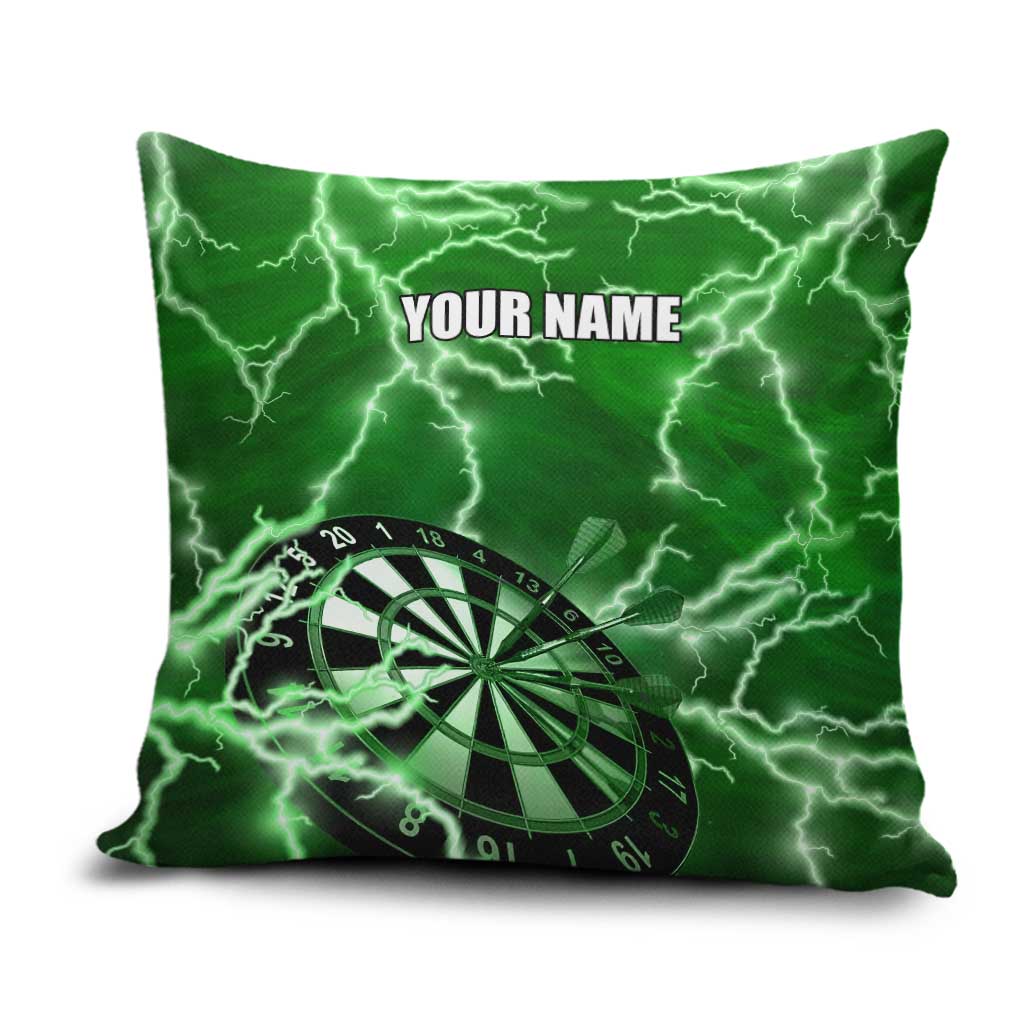 Personalized Darts Lightning Green Storm Pillow Cover with Electric Energy Pattern and Dartboard Graphics - Wonder Print Shop