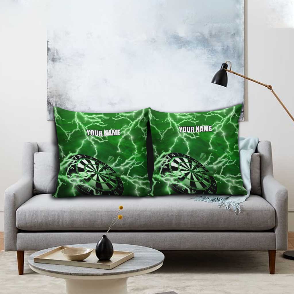 Personalized Darts Lightning Green Storm Pillow Cover with Electric Energy Pattern and Dartboard Graphics - Wonder Print Shop