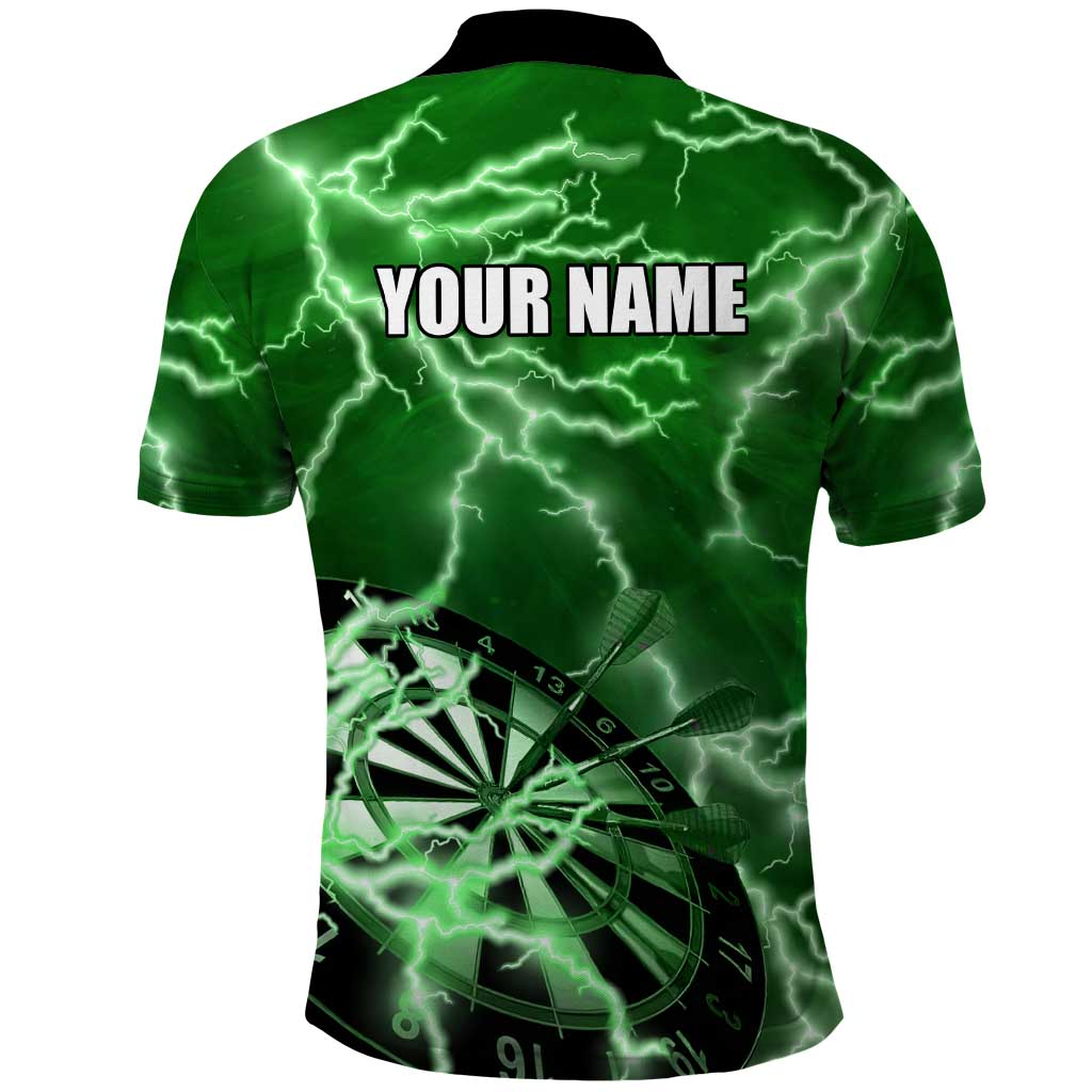 Personalized Darts Lightning Green Storm Polo Shirt with Electric Energy Pattern and Dartboard Graphics - Wonder Print Shop