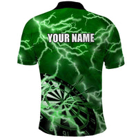 Personalized Darts Lightning Green Storm Polo Shirt with Electric Energy Pattern and Dartboard Graphics - Wonder Print Shop