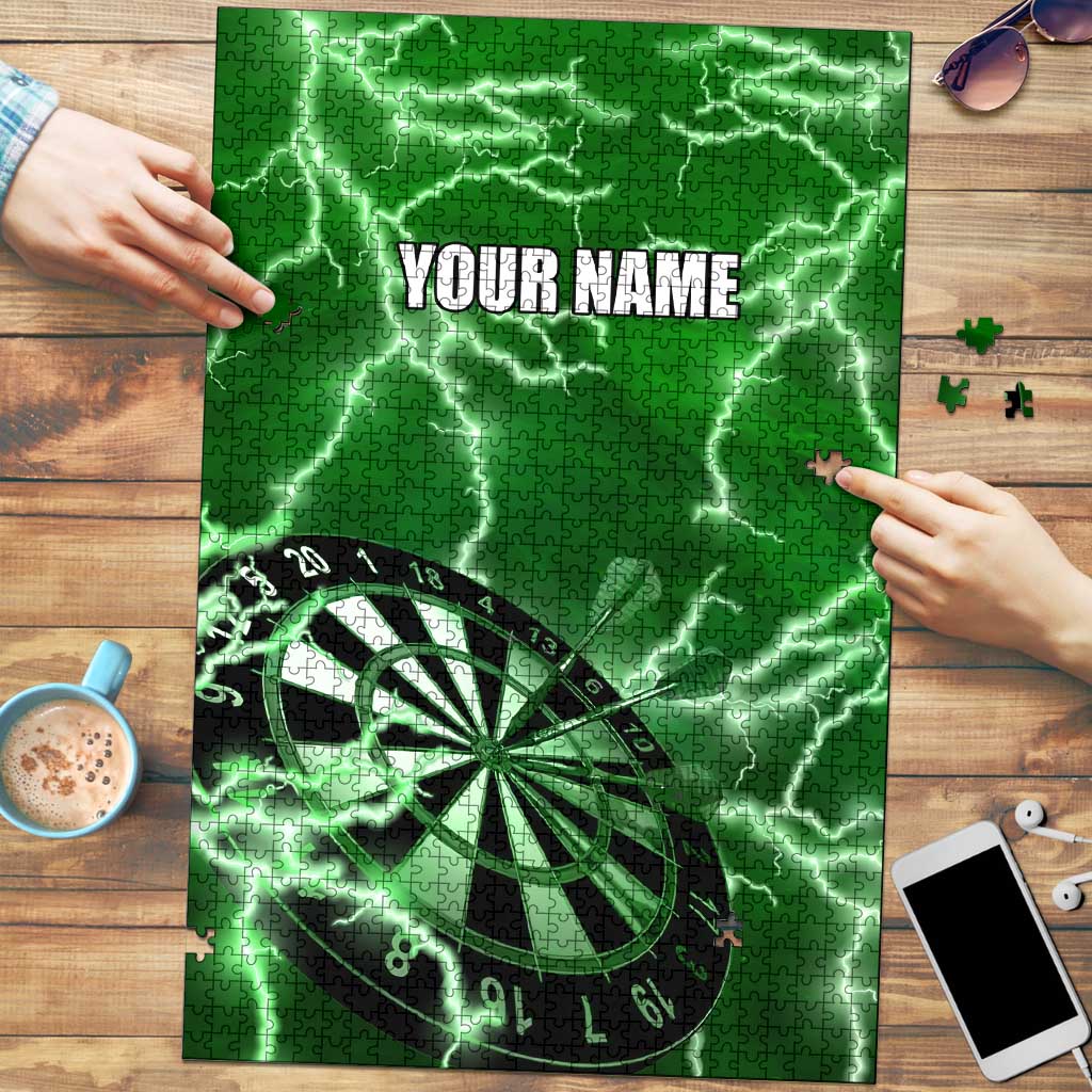 Personalized Darts Lightning Green Storm Puzzle with Electric Energy Pattern and Dartboard Graphics - Wonder Print Shop