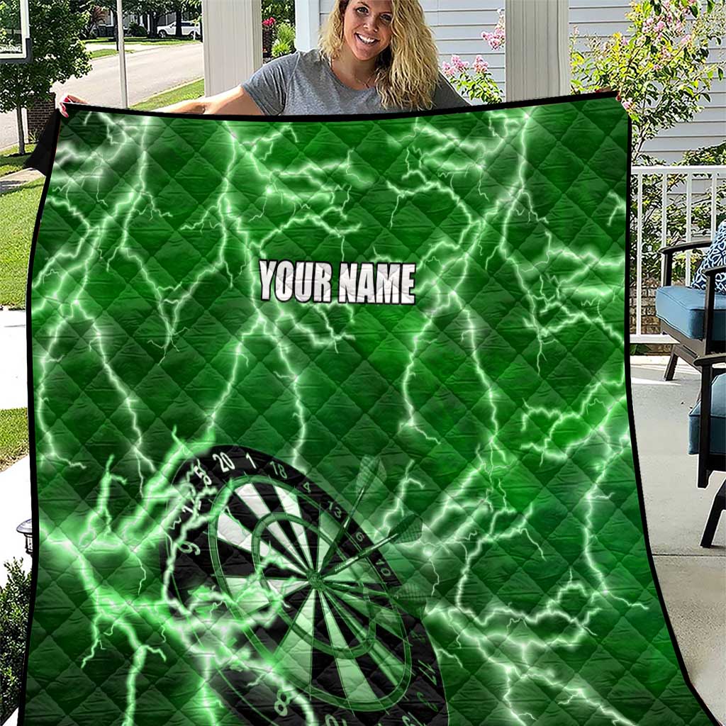Personalized Darts Lightning Green Storm Quilt with Electric Energy Pattern and Dartboard Graphics - Wonder Print Shop