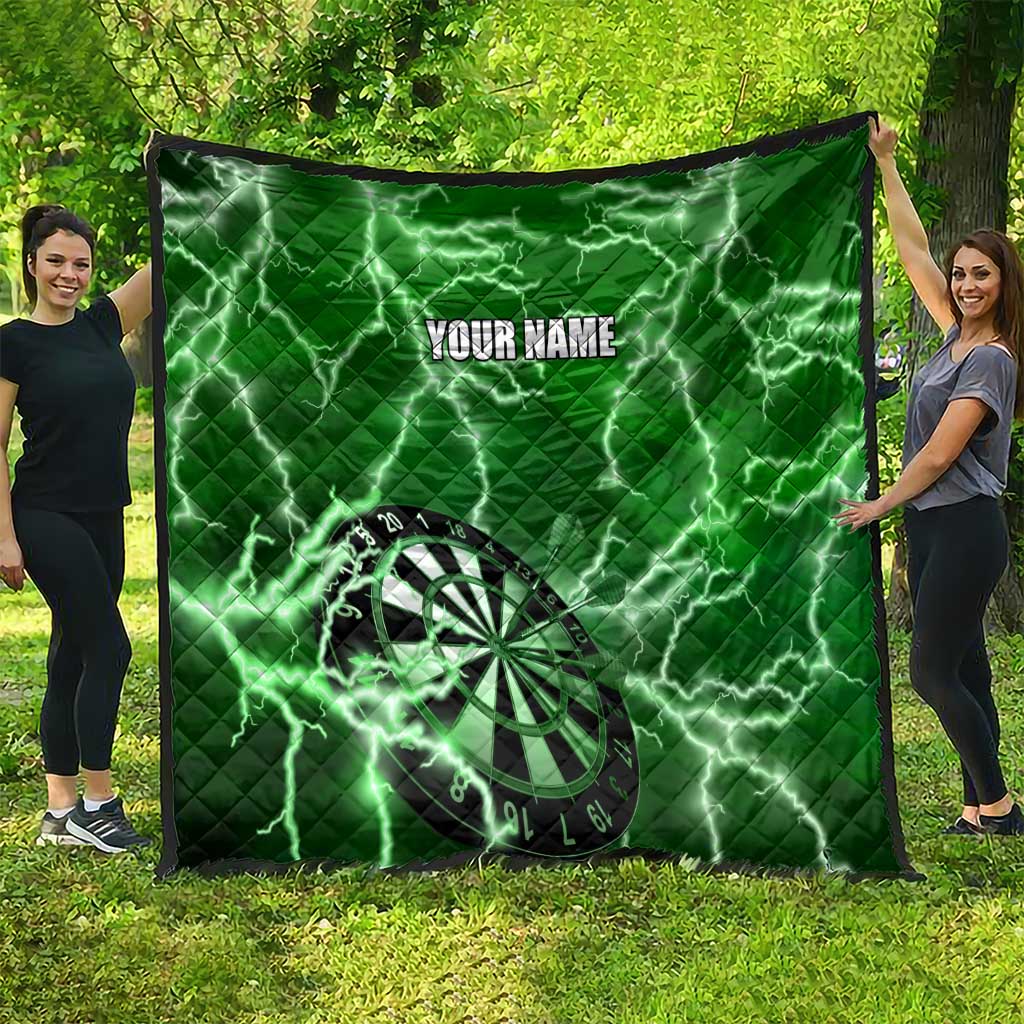Personalized Darts Lightning Green Storm Quilt with Electric Energy Pattern and Dartboard Graphics - Wonder Print Shop