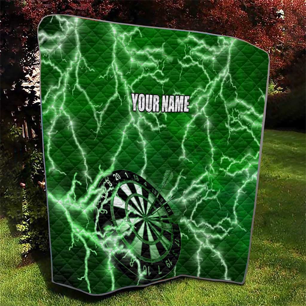 Personalized Darts Lightning Green Storm Quilt with Electric Energy Pattern and Dartboard Graphics - Wonder Print Shop