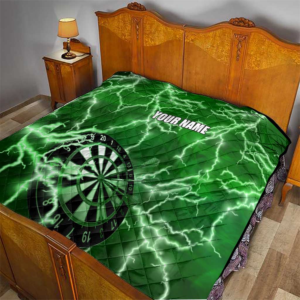 Personalized Darts Lightning Green Storm Quilt with Electric Energy Pattern and Dartboard Graphics - Wonder Print Shop