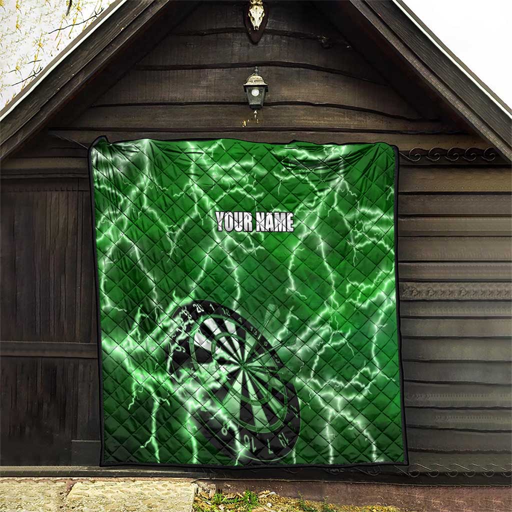 Personalized Darts Lightning Green Storm Quilt with Electric Energy Pattern and Dartboard Graphics - Wonder Print Shop
