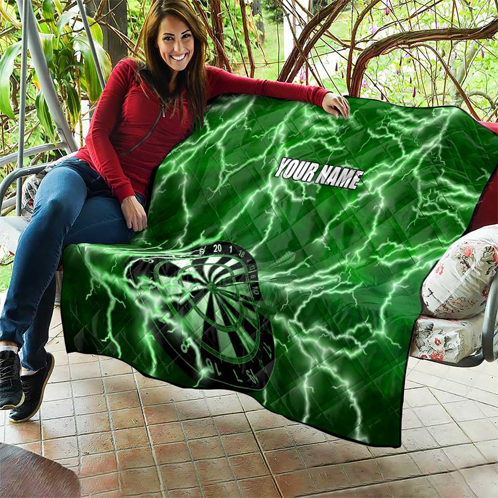 Personalized Darts Lightning Green Storm Quilt with Electric Energy Pattern and Dartboard Graphics - Wonder Print Shop