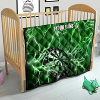 Personalized Darts Lightning Green Storm Quilt with Electric Energy Pattern and Dartboard Graphics - Wonder Print Shop