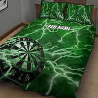 Personalized Darts Lightning Green Storm Quilt Bed Set with Electric Energy Pattern and Dartboard Graphics - Wonder Print Shop