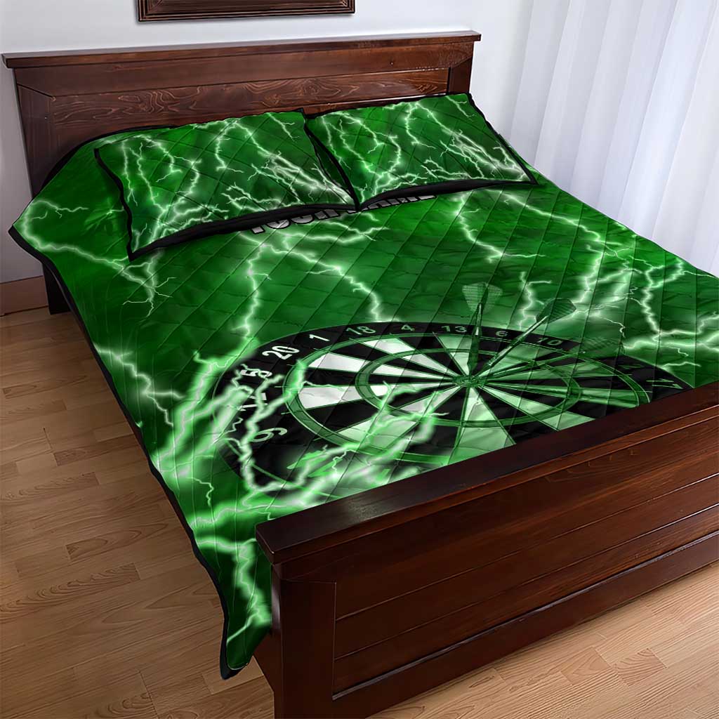 Personalized Darts Lightning Green Storm Quilt Bed Set with Electric Energy Pattern and Dartboard Graphics - Wonder Print Shop