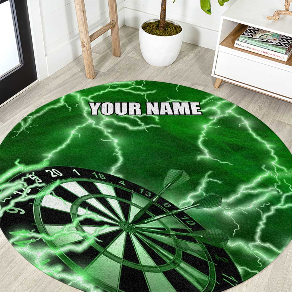 Personalized Darts Lightning Green Storm Round Carpet with Electric Energy Pattern and Dartboard Graphics - Wonder Print Shop