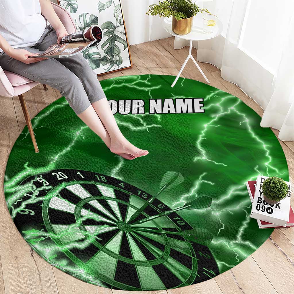 Personalized Darts Lightning Green Storm Round Carpet with Electric Energy Pattern and Dartboard Graphics - Wonder Print Shop
