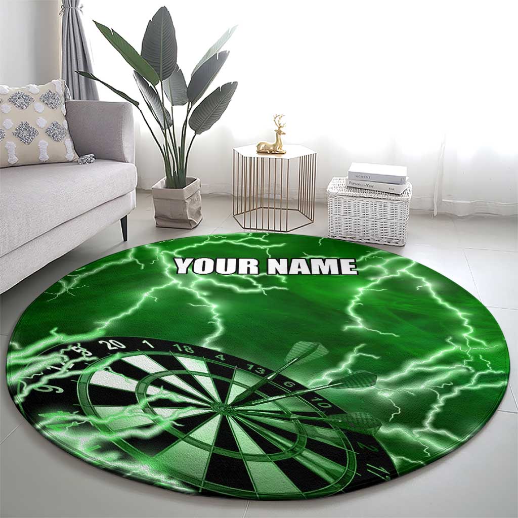 Personalized Darts Lightning Green Storm Round Carpet with Electric Energy Pattern and Dartboard Graphics - Wonder Print Shop