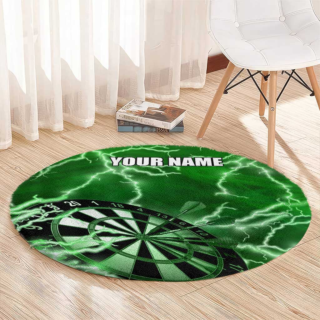 Personalized Darts Lightning Green Storm Round Carpet with Electric Energy Pattern and Dartboard Graphics - Wonder Print Shop