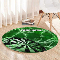 Personalized Darts Lightning Green Storm Round Carpet with Electric Energy Pattern and Dartboard Graphics - Wonder Print Shop