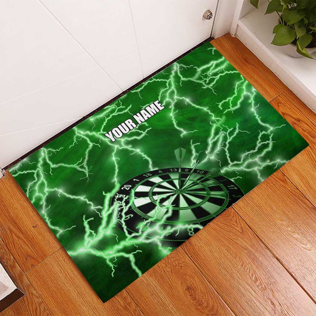 Personalized Darts Lightning Green Storm Rubber Doormat with Electric Energy Pattern and Dartboard Graphics - Wonder Print Shop