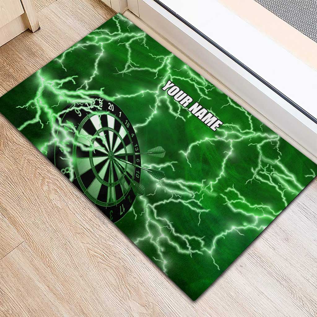 Personalized Darts Lightning Green Storm Rubber Doormat with Electric Energy Pattern and Dartboard Graphics - Wonder Print Shop