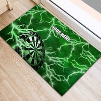 Personalized Darts Lightning Green Storm Rubber Doormat with Electric Energy Pattern and Dartboard Graphics - Wonder Print Shop