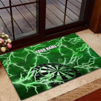 Personalized Darts Lightning Green Storm Rubber Doormat with Electric Energy Pattern and Dartboard Graphics - Wonder Print Shop