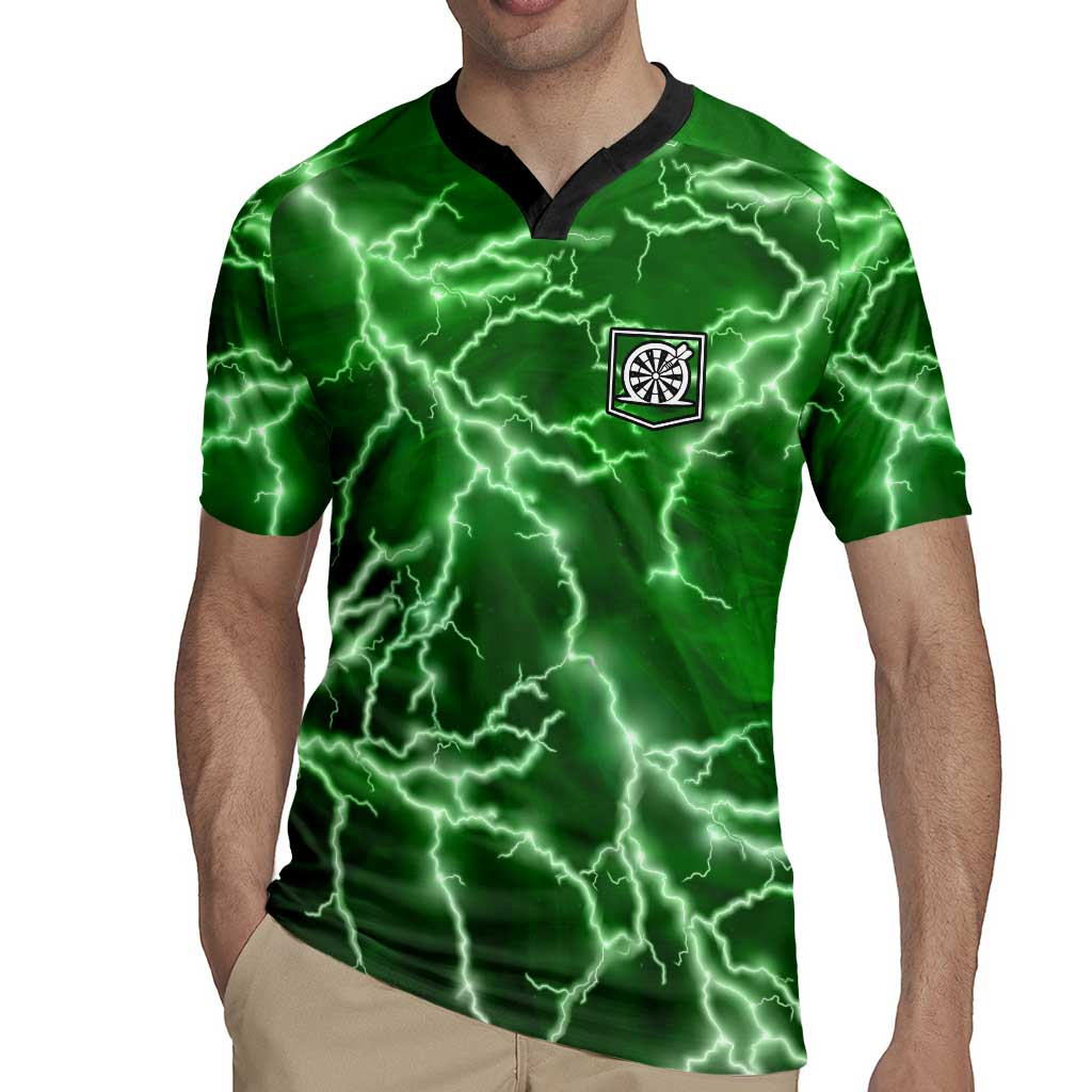 Personalized Darts Lightning Green Storm Rugby Jersey with Electric Energy Pattern and Dartboard Graphics - Wonder Print Shop