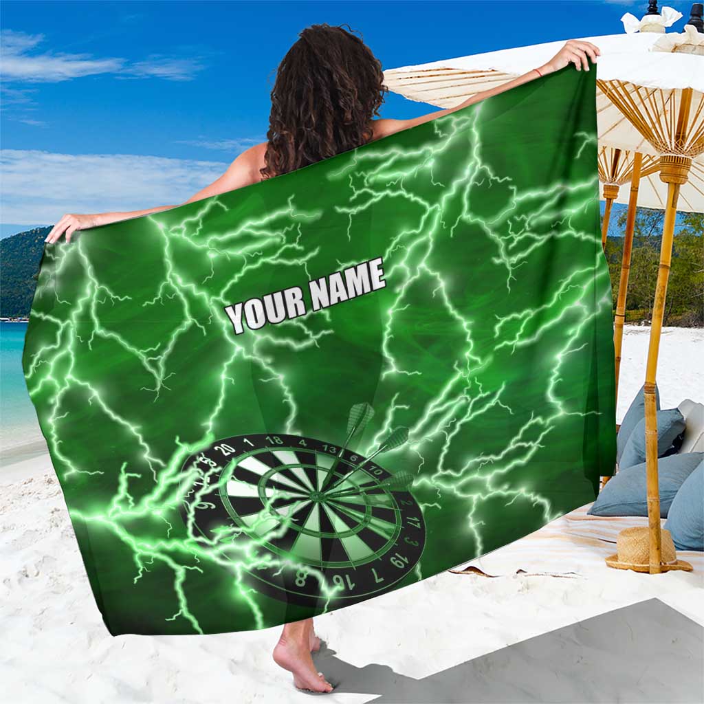 Personalized Darts Lightning Green Storm Sarong with Electric Energy Pattern and Dartboard Graphics - Wonder Print Shop