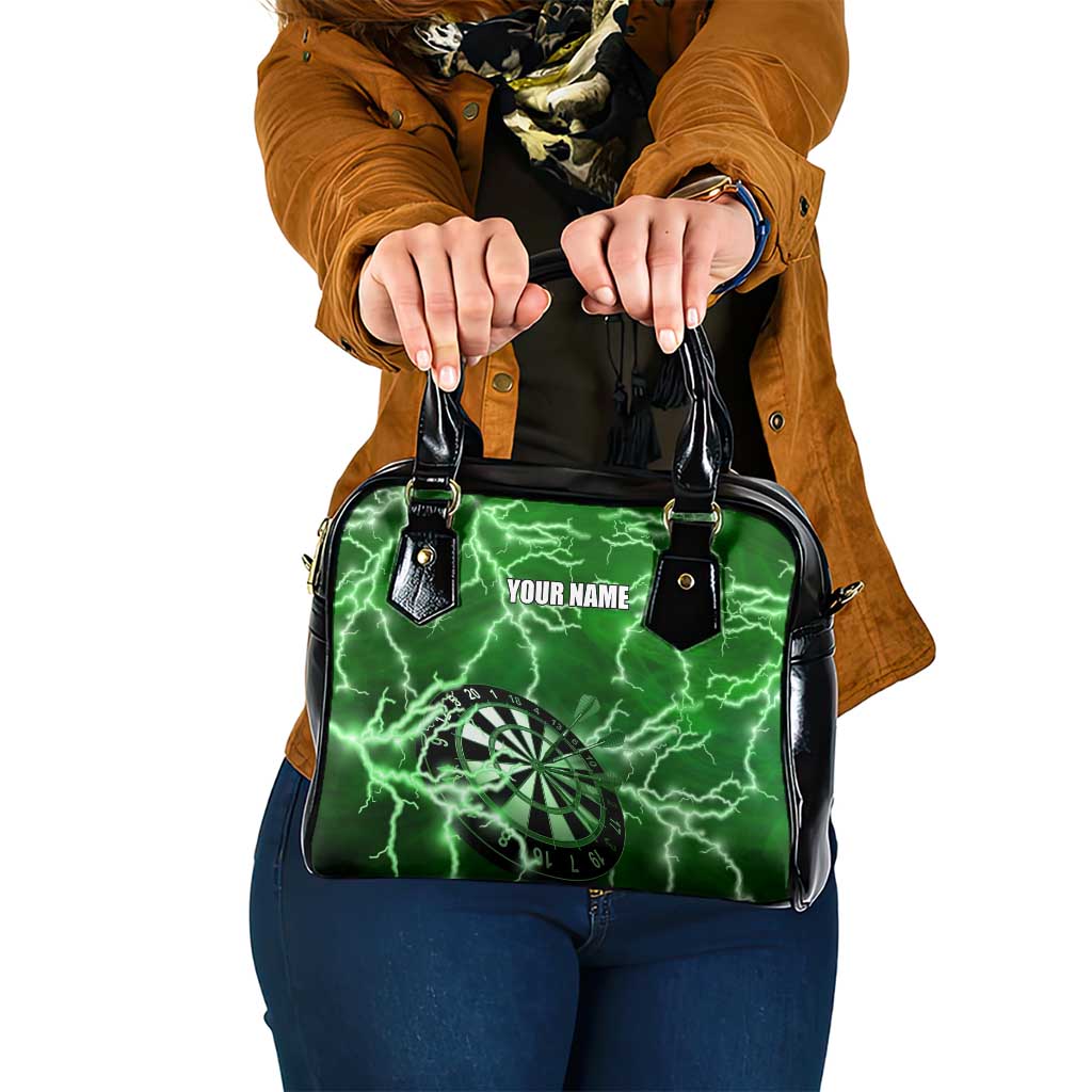 Personalized Darts Lightning Green Storm Shoulder Handbag with Electric Energy Pattern and Dartboard Graphics - Wonder Print Shop