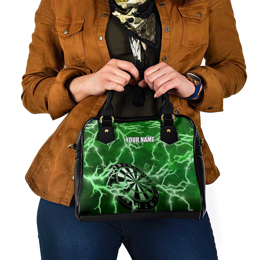 Personalized Darts Lightning Green Storm Shoulder Handbag with Electric Energy Pattern and Dartboard Graphics - Wonder Print Shop