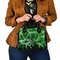 Personalized Darts Lightning Green Storm Shoulder Handbag with Electric Energy Pattern and Dartboard Graphics - Wonder Print Shop