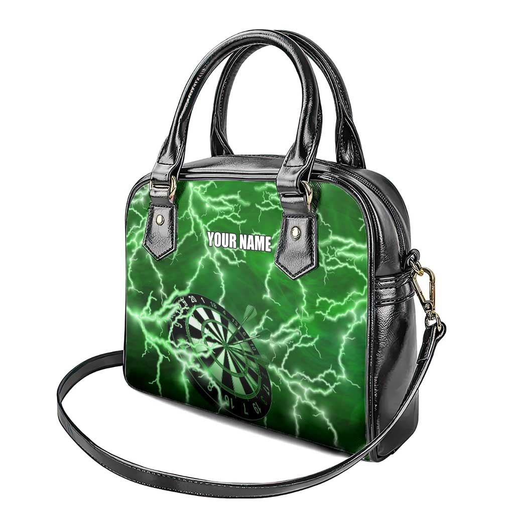 Personalized Darts Lightning Green Storm Shoulder Handbag with Electric Energy Pattern and Dartboard Graphics - Wonder Print Shop
