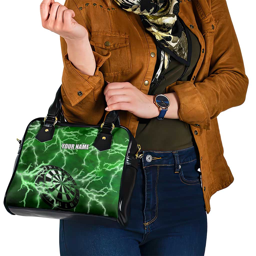 Personalized Darts Lightning Green Storm Shoulder Handbag with Electric Energy Pattern and Dartboard Graphics - Wonder Print Shop