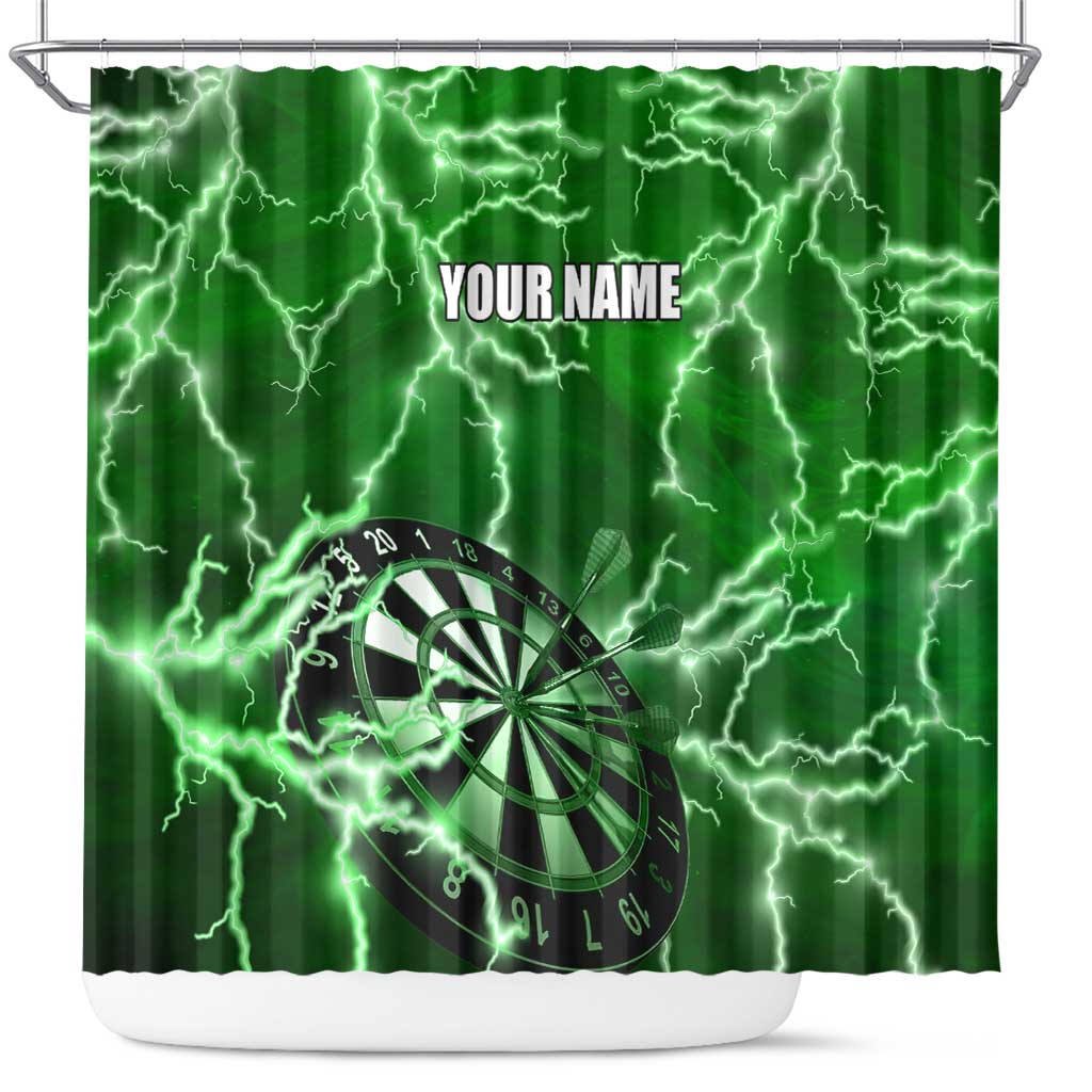 Personalized Darts Lightning Green Storm Shower Curtain with Electric Energy Pattern and Dartboard Graphics - Wonder Print Shop