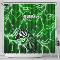Personalized Darts Lightning Green Storm Shower Curtain with Electric Energy Pattern and Dartboard Graphics - Wonder Print Shop