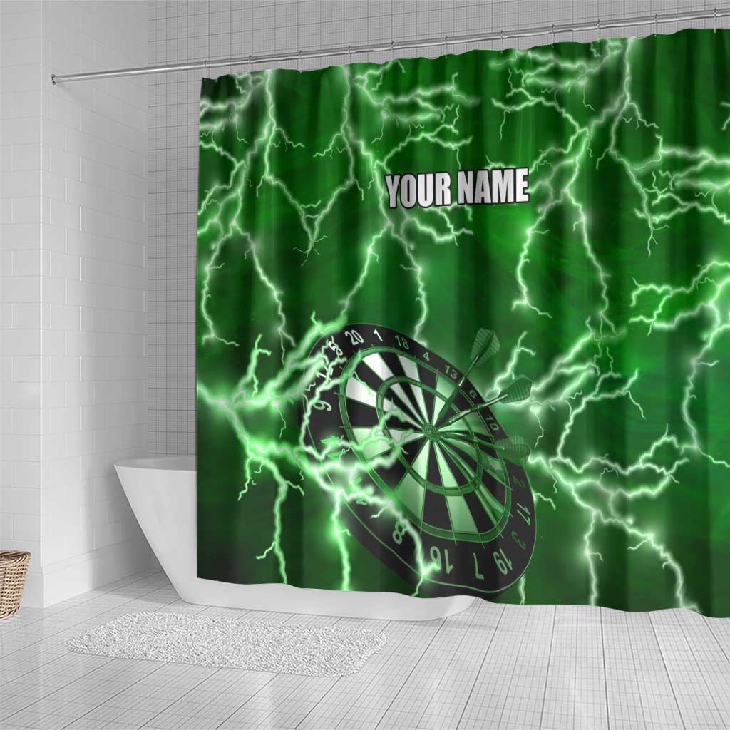 Personalized Darts Lightning Green Storm Shower Curtain with Electric Energy Pattern and Dartboard Graphics - Wonder Print Shop