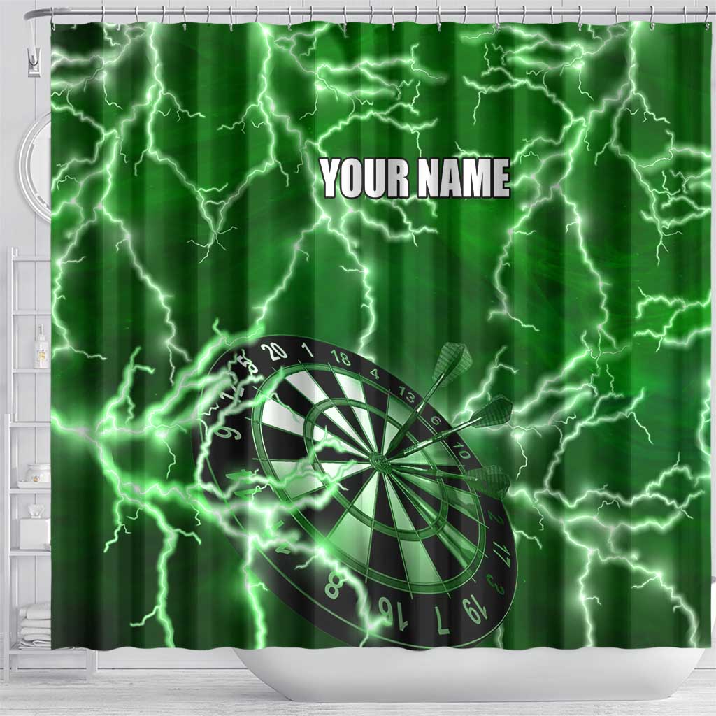 Personalized Darts Lightning Green Storm Shower Curtain with Electric Energy Pattern and Dartboard Graphics - Wonder Print Shop
