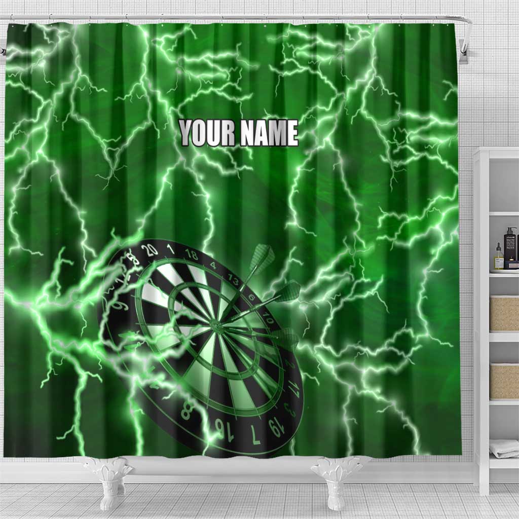Personalized Darts Lightning Green Storm Shower Curtain with Electric Energy Pattern and Dartboard Graphics - Wonder Print Shop