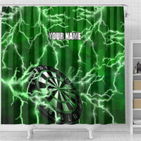 Personalized Darts Lightning Green Storm Shower Curtain with Electric Energy Pattern and Dartboard Graphics - Wonder Print Shop