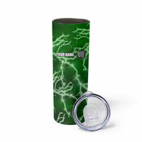 Personalized Darts Lightning Green Storm Skinny Tumbler with Electric Energy Pattern and Dartboard Graphics - Wonder Print Shop