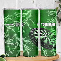 Personalized Darts Lightning Green Storm Skinny Tumbler with Electric Energy Pattern and Dartboard Graphics - Wonder Print Shop