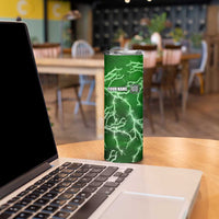 Personalized Darts Lightning Green Storm Skinny Tumbler with Electric Energy Pattern and Dartboard Graphics - Wonder Print Shop