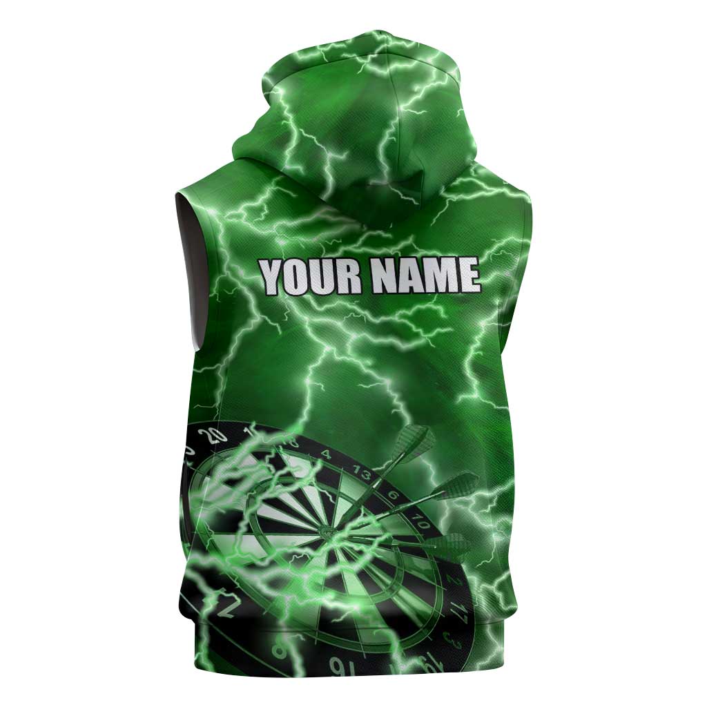 Personalized Darts Lightning Green Storm Sleeveless Hoodie with Electric Energy Pattern and Dartboard Graphics - Wonder Print Shop