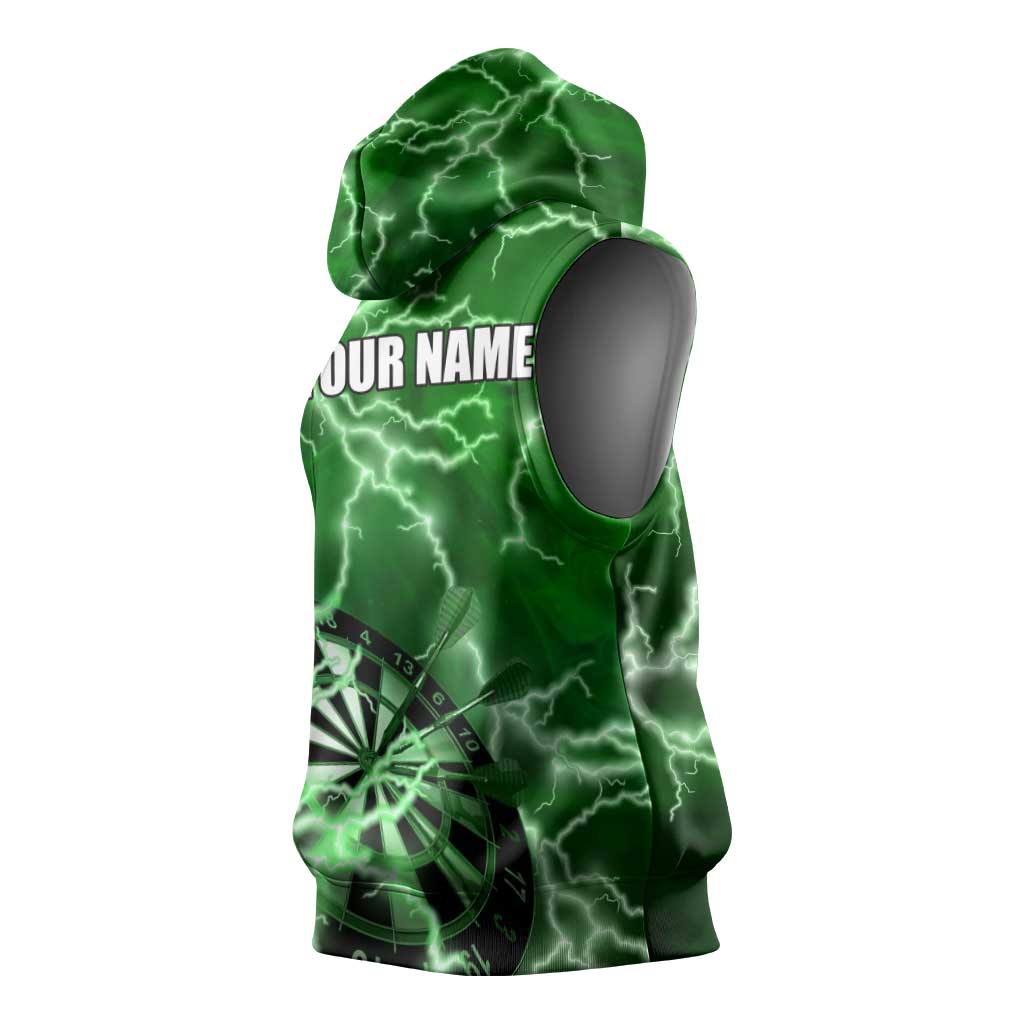 Personalized Darts Lightning Green Storm Sleeveless Hoodie with Electric Energy Pattern and Dartboard Graphics - Wonder Print Shop